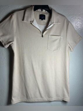 marc asher new york man's size M short sleeve golf polo shirt top color cream